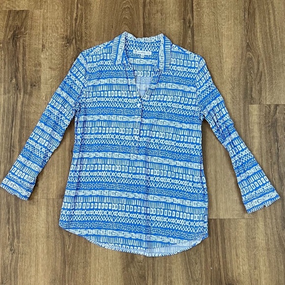 Southern Tide Large Casey Island Batik TUnic Henley pullover blue top blouse - Picture 10 of 16